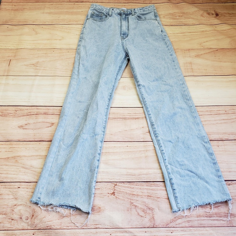 Princess Polly Jeans Womens Light Wash Raw Hem High Rise‎ Straight Leg Denim